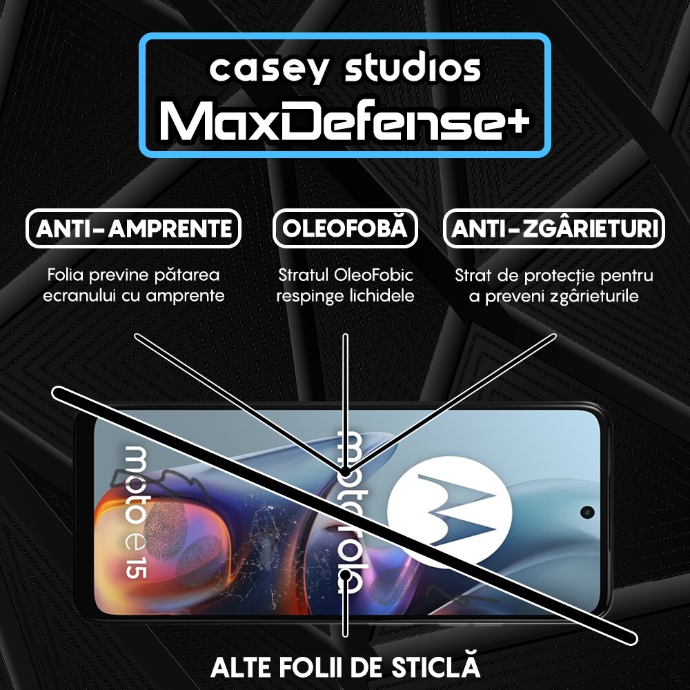Folie Sticla CASEY STUDIOS compatibila cu Motorola Moto E15, Full Glue, Sticla Securizata, Duritate Militara, Ultra HD, Protectie Profesionala Ecran 3D, Anti Zgarieturi, Anti Socuri