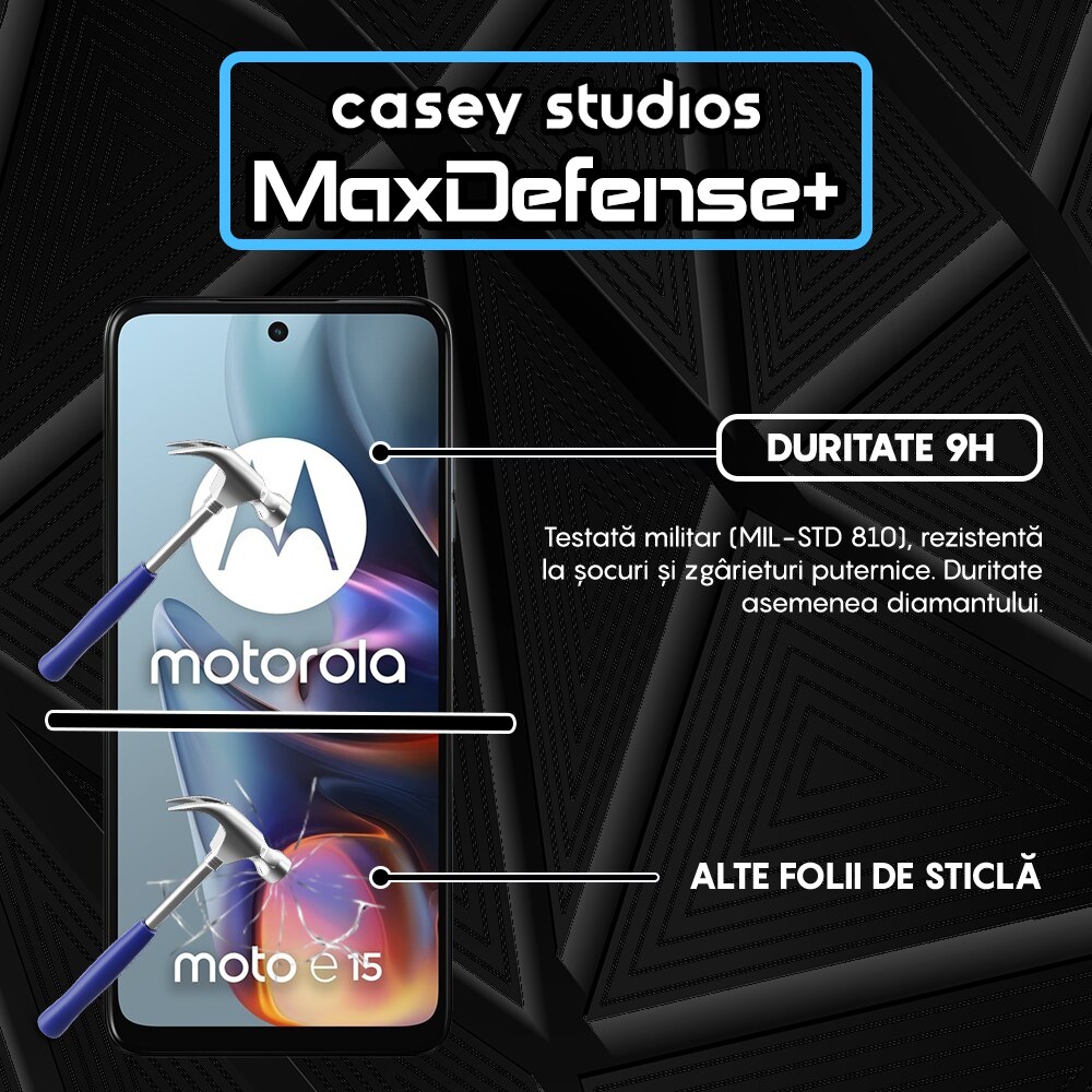 Folie Sticla CASEY STUDIOS compatibila cu Motorola Moto E15, Full Glue, Sticla Securizata, Duritate Militara, Ultra HD, Protectie Profesionala Ecran 3D, Anti Zgarieturi, Anti Socuri