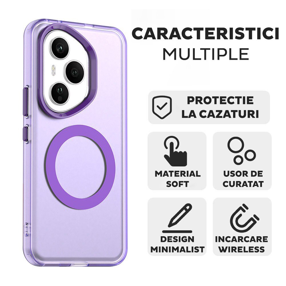 Husa pentru Honor 400 Pro DaDen® CandyCase MagSafe, Antisoc, Incarcare wireless, Butoane protejate, Mov
