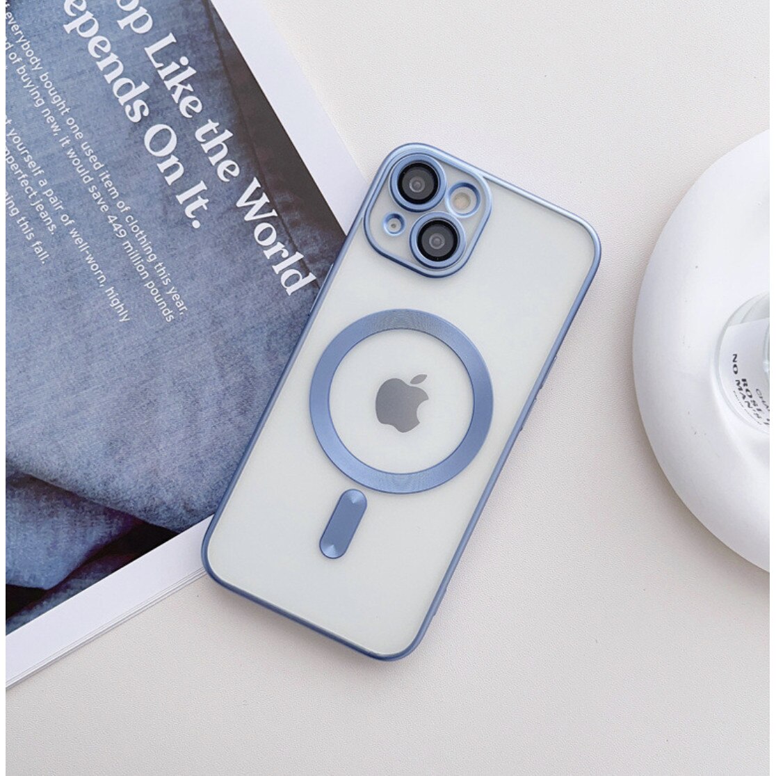 Husa din silicon cu margini metalizate Ultra-Soft, Luxury Magsafe, compatibila cu iPhone 11 / Albastru