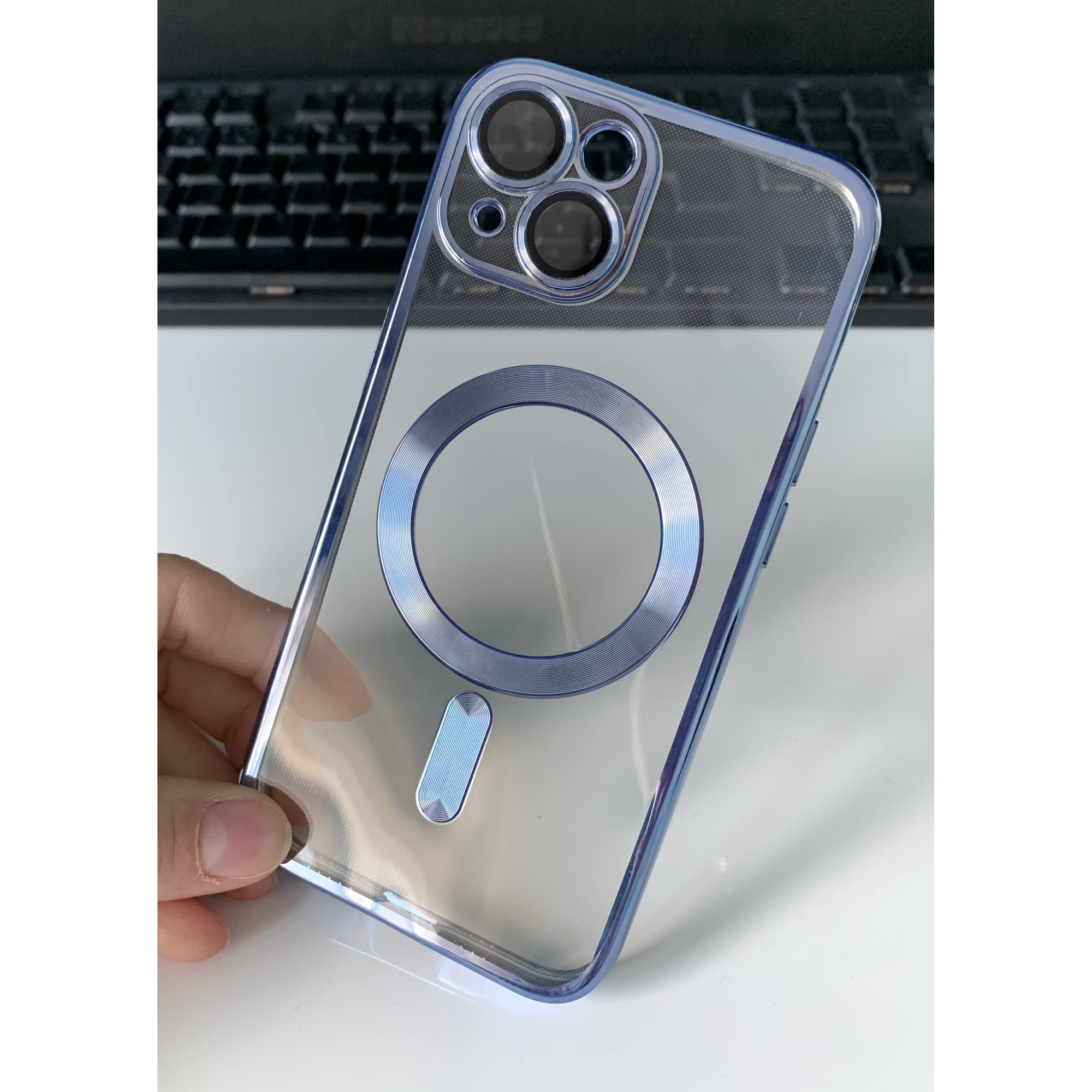 Husa din silicon cu margini metalizate Ultra-Soft, Luxury Magsafe, compatibila cu iPhone 11 / Albastru
