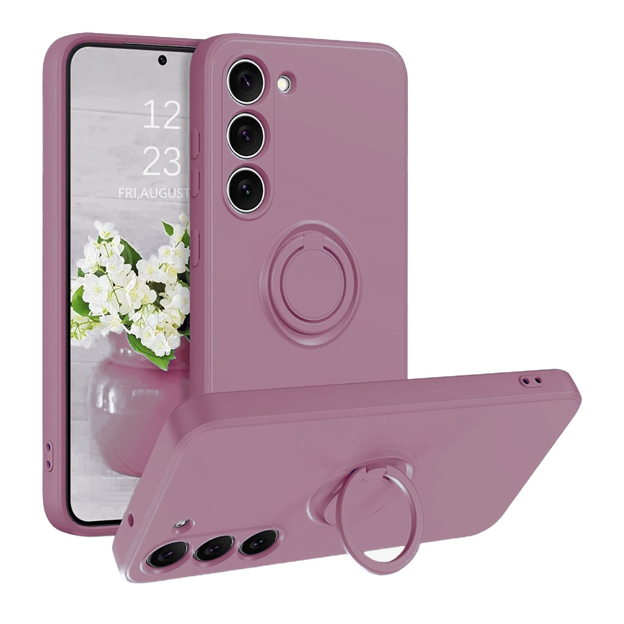 Husa pentru Samsung A25 5G DaDen cu inel rotativ 360, Silicon Premium, Camera Protection, Antisoc, Mov inchis