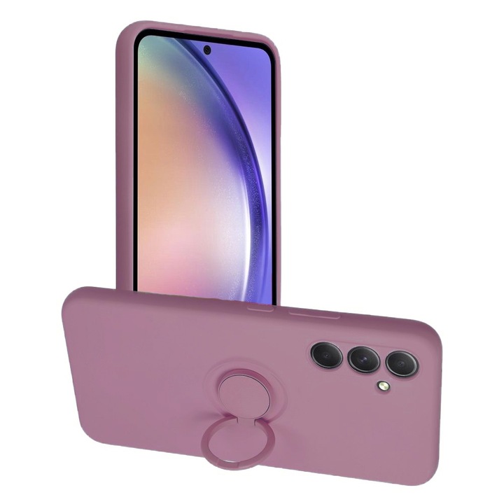 Husa pentru Samsung A25 5G DaDen cu inel rotativ 360, Silicon Premium, Camera Protection, Antisoc, Mov inchis