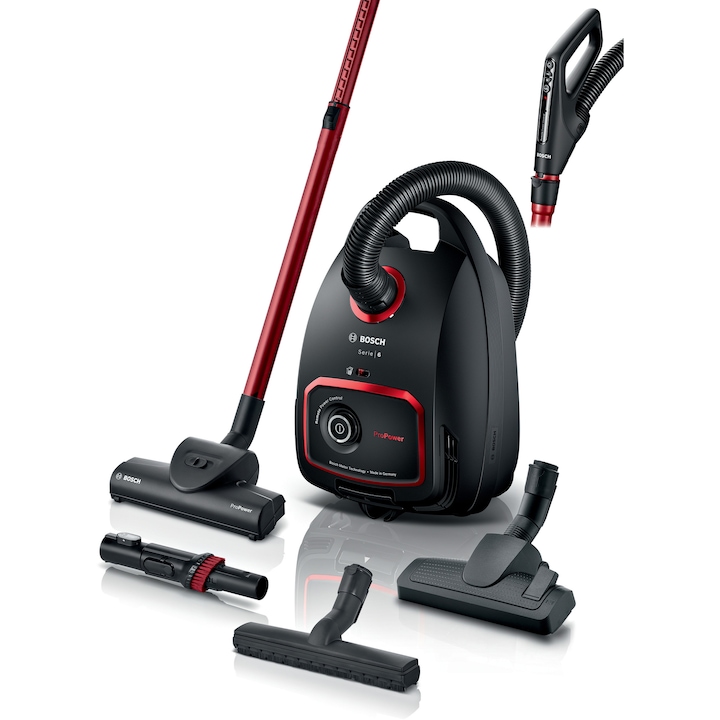 Aspirator cu sac Bosch ProPower BGL6POW1 Seria 6, Sistemul PowerProtect, 850W, capacitate colectare 4 l, Consum anual de energie: 35.5 kWh/an, Negru