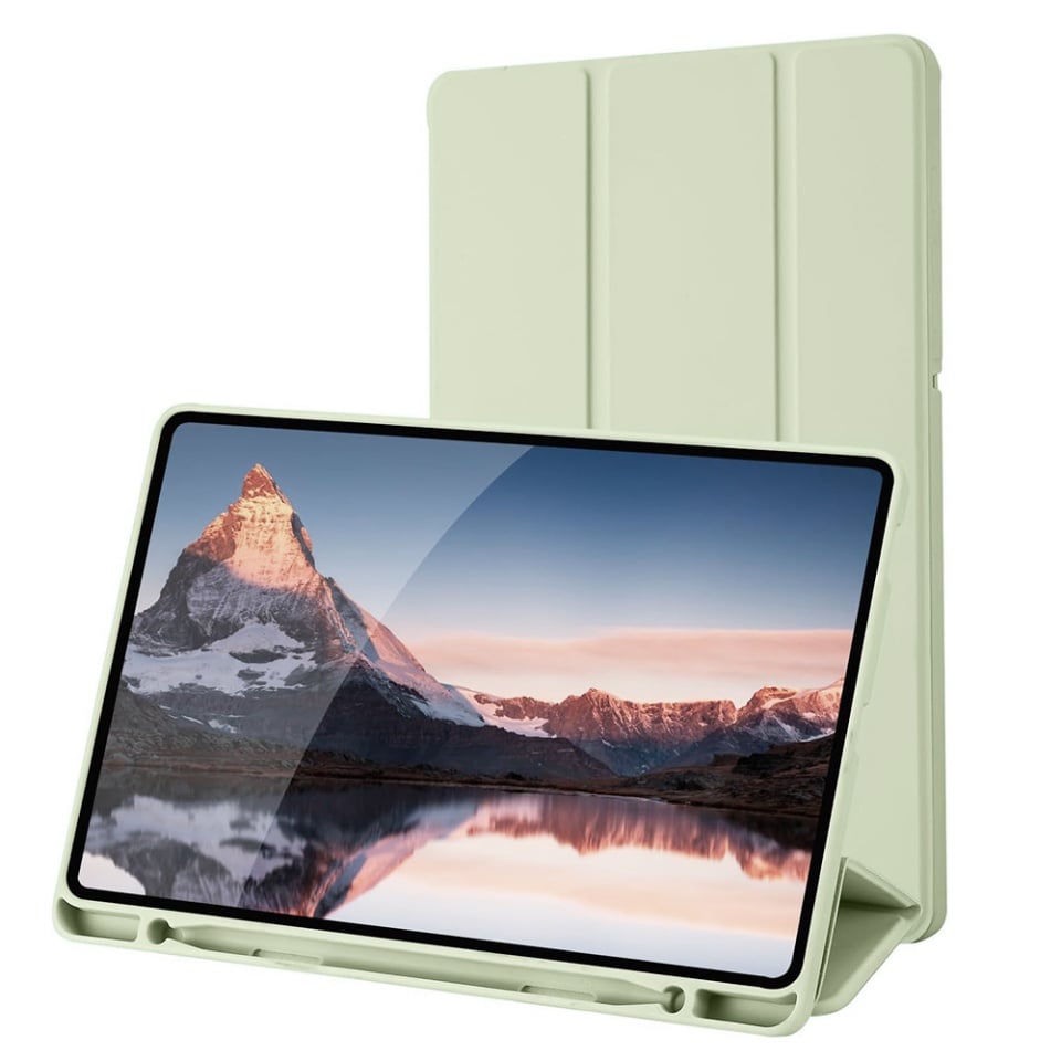 Husa tableta pentru Samsung Galaxy Tab S6 Lite (2020/2022/2024), suport Pencil, functie Sleep/Wake, Flex Trifold, set cu sticker, Verde deschis