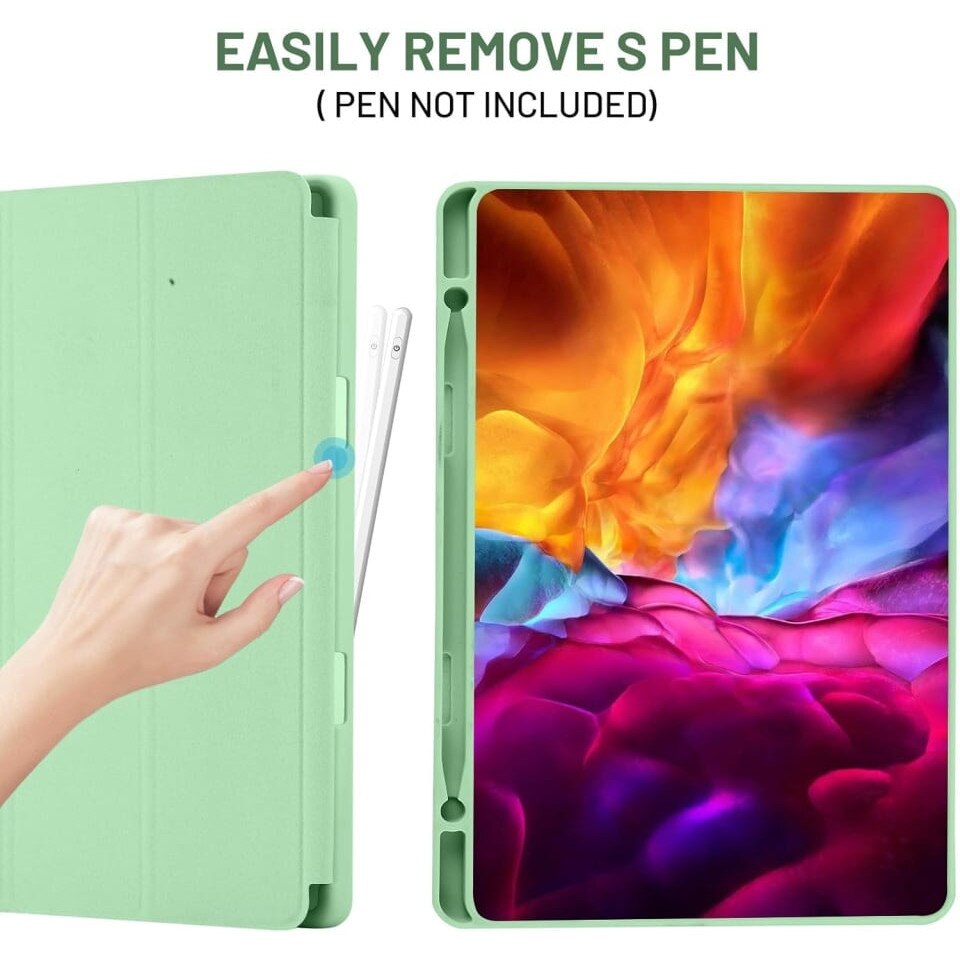 Husa tableta pentru Samsung Galaxy Tab S6 Lite (2020/2022/2024), suport Pencil, functie Sleep/Wake, Flex Trifold, set cu sticker, Verde deschis