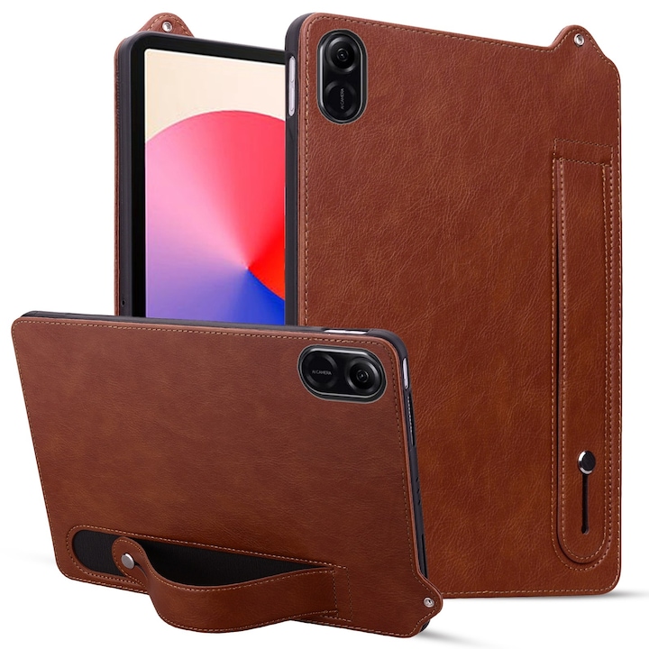 Husa tableta pentru Honor Pad X8a 11 2024, piele TPU, spate din piele cu curea de mana, maro
