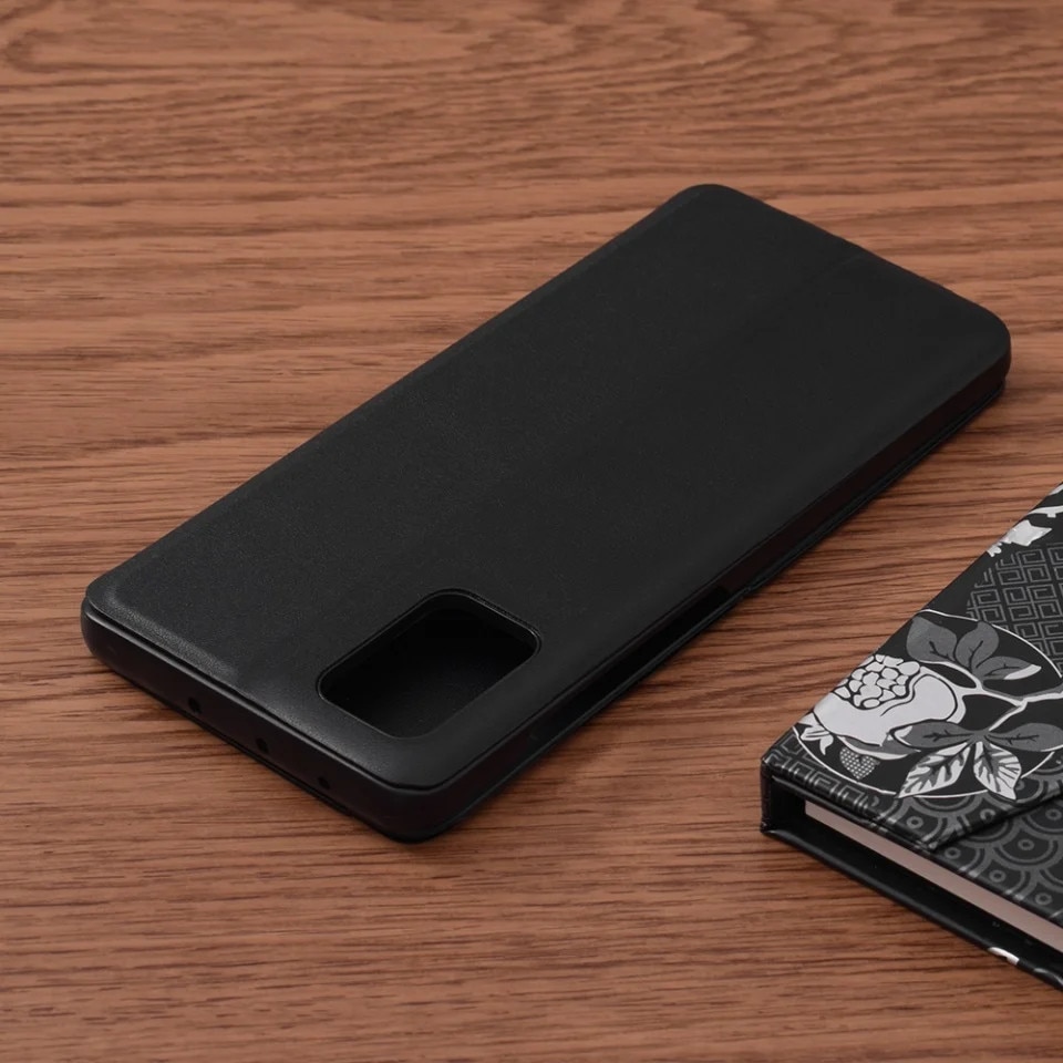 Husa pentru Samsung Galaxy A51 4G, SKYDDAR INNOVATION, eFold, tip carte, set cu sticker, Negru