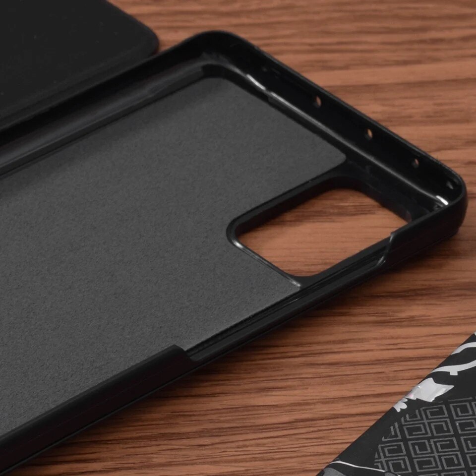 Husa pentru Samsung Galaxy A51 4G, SKYDDAR INNOVATION, eFold, tip carte, set cu sticker, Negru