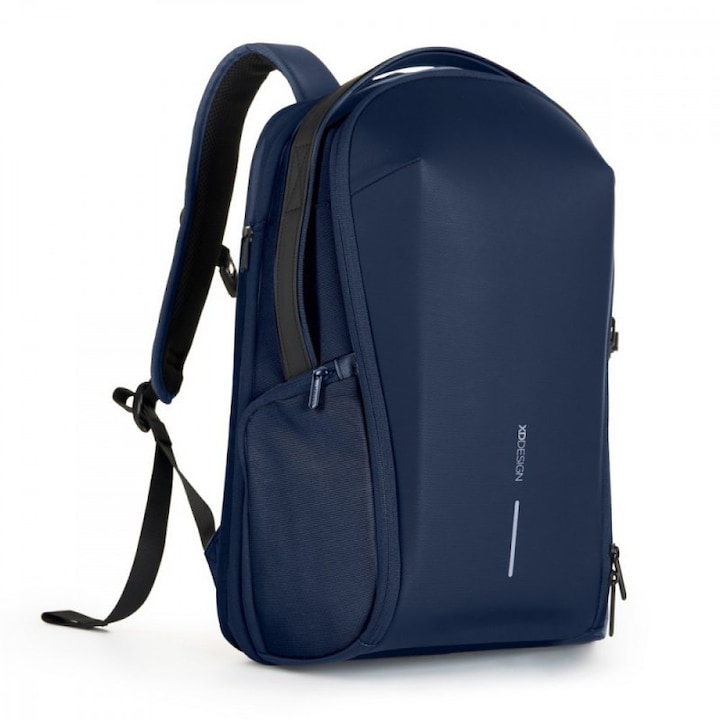 Rucsac XD Design BIZZ, materiale reciclate, extensibil, compartimentat, hidrofob, albastru marin/negru, 47x32x18/26cm
