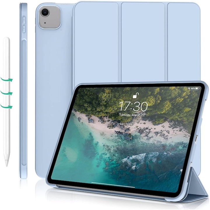 Husa Ultra Slim pentru iPad Air 13 (M3/M2), Silicon TPU, Smart Cover cu Suport - Ice Blue