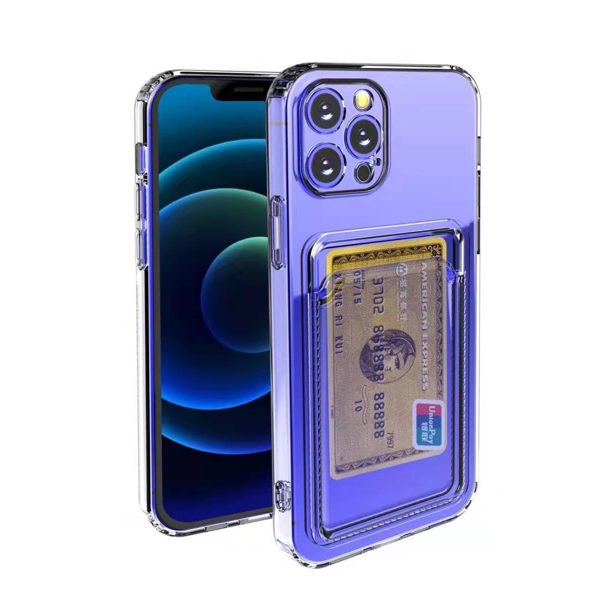 Husa protectie Flippy cu suport card compatibila cu Apple iPhone 13 Pro Max Transparent