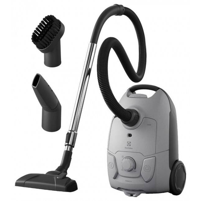 Aspirator cu sac Electrolux, aspirare uscata, indicator umplere sac, tub inox, telescopic, filtru Hepa lavabil, 3 litri, Soft start, sistem de rulare a cablului, 750 W, gri