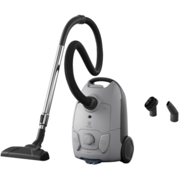 Aspirator cu sac Electrolux, aspirare uscata, indicator umplere sac, tub inox, telescopic, filtru Hepa lavabil, 3 litri, Soft start, sistem de rulare a cablului, 750 W, gri