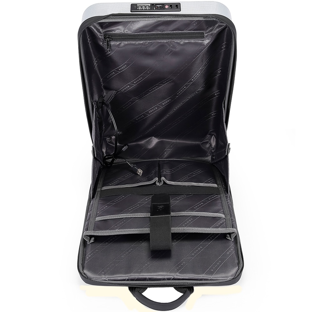 Rucsac laptop 15.6 inch, carcasa tare, resistent la apa, buzunar antifurt, port USB, si USB-C, lacat TSA, sistem fixare pe valiza, potrivit pentru calatorii BANGE, BG2839GY, Gri
