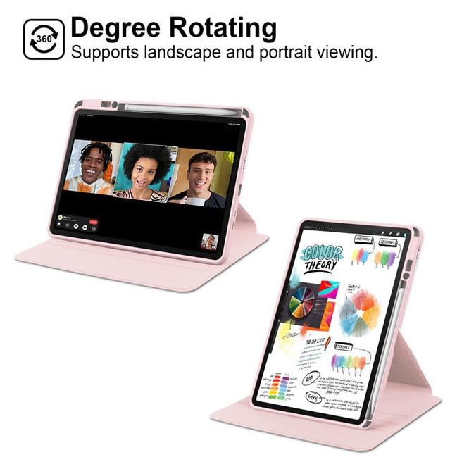 Husa tableta, pentru Samsung Galaxy Tab A9, Casa de protectie pentru tablete cu slot pentru stilou, acrilic 360 ° design rotativ, trezire automata / somn, Roz transparent