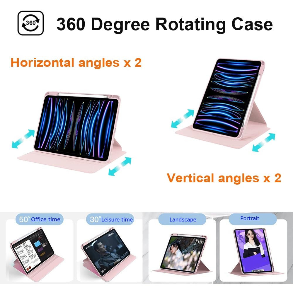 Husa tableta, pentru Samsung Galaxy Tab A9, Casa de protectie pentru tablete cu slot pentru stilou, acrilic 360 ° design rotativ, trezire automata / somn, Roz transparent