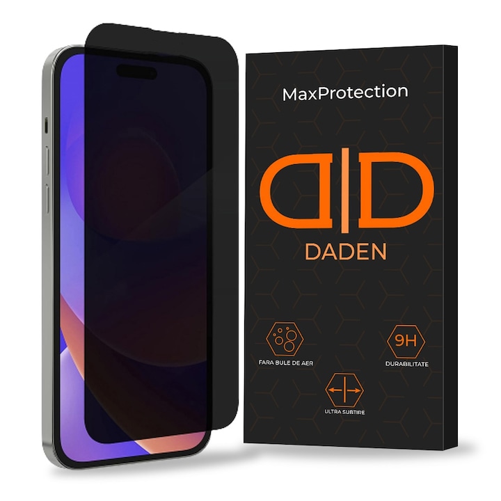 Folie Sticla Privacy pentru iPhone 16 Pro Max Daden MaxProtection, Full Cover, Protectie Profesionala, Ultra Rezistenta, Calitate Premium