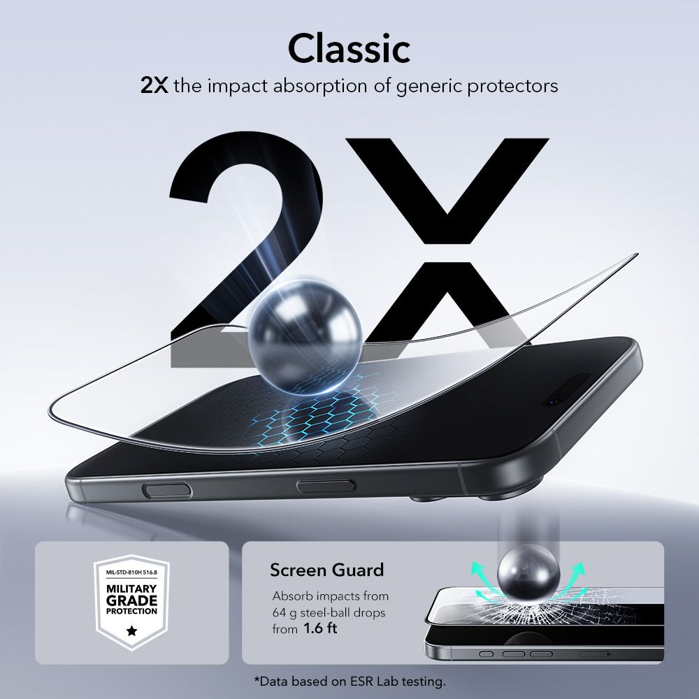 Set 2 folii sticla ESR UltraFit Tempered Glass, Kit montare inclus, compatibila cu iPhone 17 Pro, Transparent