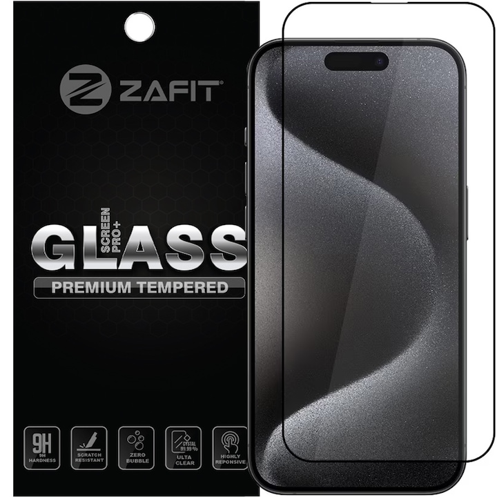 Folie de sticla ZAFIT®, Compatibil Apple iPhone 16 Pro Max, Protectie Profesionala Ecran 3D, Full Cover- Negru
