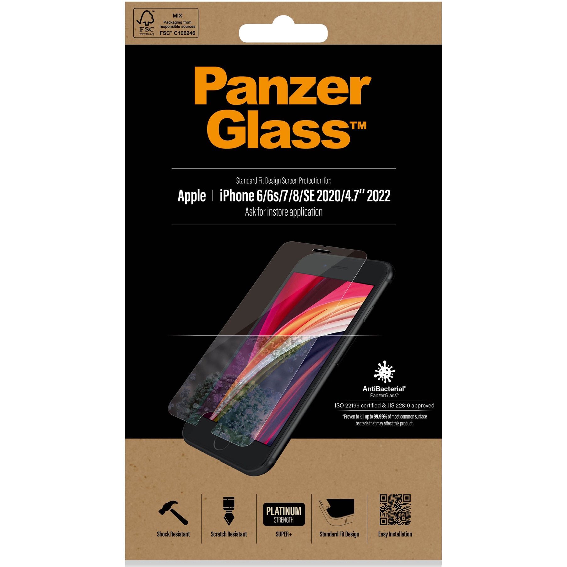 Folie de protectie PanzerGlass din sticla pentru Apple iPhone 6/6s/7/ 8/SE (2020/2022, Transparenta