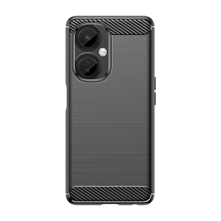 Husa Protectie pentru OnePlus Nord CE2 Lite 5G, Flippy, din Silicon TPU Moale, Textura Periat, Anti Cadere, cu Element Carbon, Negru