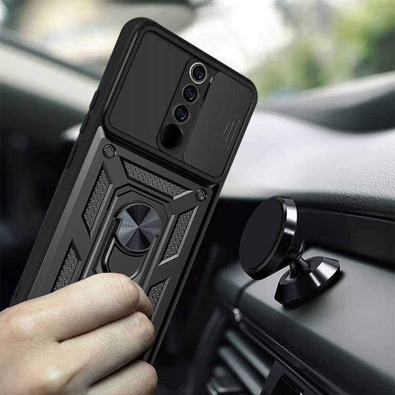 Husa blindata pentru Xiaomi Redmi Note 8 Pro, Spacecase Camring rezistenta, protectie multifunctionala a telefonului cu capac pentru camera, suport pentru degete, magnet incorporat pentru suport auto, suport, inel negru