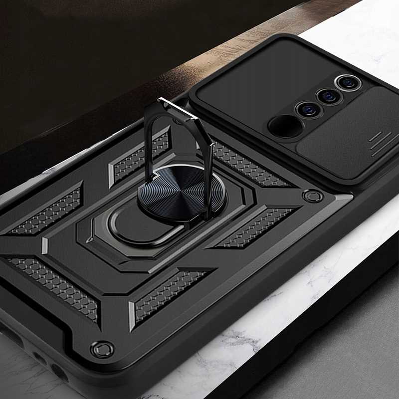 Husa blindata pentru Xiaomi Redmi Note 8 Pro, Spacecase Camring rezistenta, protectie multifunctionala a telefonului cu capac pentru camera, suport pentru degete, magnet incorporat pentru suport auto, suport, inel negru