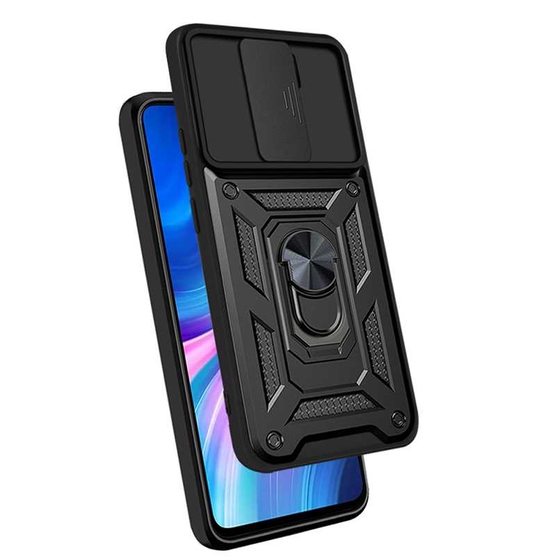 Husa blindata pentru Xiaomi Redmi Note 8 Pro, Spacecase Camring rezistenta, protectie multifunctionala a telefonului cu capac pentru camera, suport pentru degete, magnet incorporat pentru suport auto, suport, inel negru