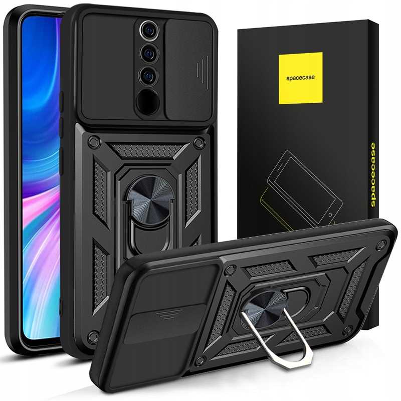 Husa blindata pentru Xiaomi Redmi Note 8 Pro, Spacecase Camring rezistenta, protectie multifunctionala a telefonului cu capac pentru camera, suport pentru degete, magnet incorporat pentru suport auto, suport, inel negru