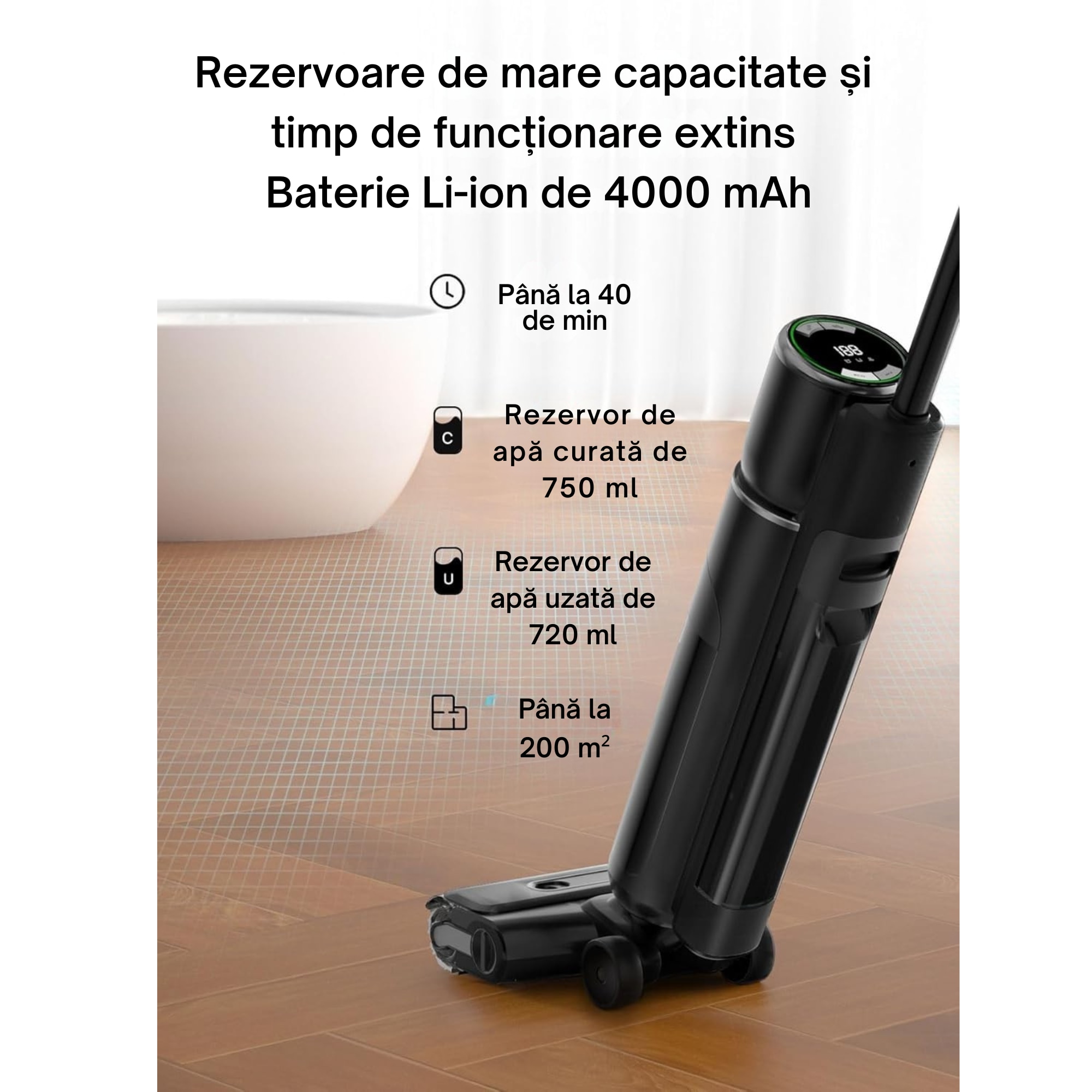 Aspirator Multifuncțional fără Fir VarioShop, 2 în 1, Putere Aspirare 16 kPa, Motor BLDC 200W, Dimensiuni 27x22x111cm