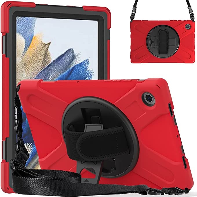Husa Shockproof Armor, Sigloo, pentru tableta Amazon Kindle Fire HD10, HD10 Plus 2021, Heavy Duty 2 In1 Hybrid Cover, cu suport smart pen, Red