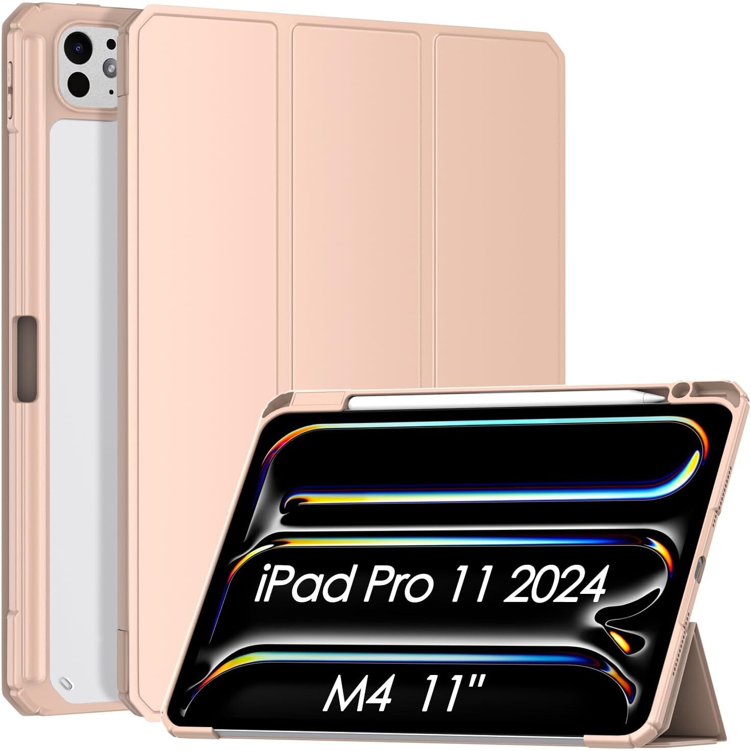 Husa pentru iPad Pro 11'' M4 2024 Patamiyar, Suport pentru Creion, Coperta Smart Slim, Usoara, Piele PU, Functie Sleep/Wake, culoare Roz
