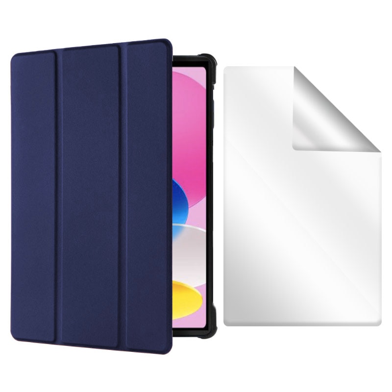 Set Husa Tableta AZIAO si Folie Silicon pentru Apple iPad 10 (2022) 10.9, Protectie Completa 360, Hydrogel Regenerabil, Full Glue, Interior Catifea, Functie de Stand, Display Protejat, Smart Cover, Colturi Anti-soc, Albastru