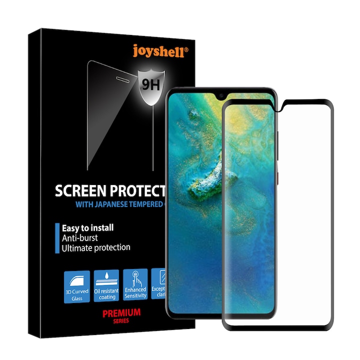 Folie protectie compatibila cu Samsung Galaxy A05, cu sticla securizata, Premium 6D, Full Glue (adeziv pe toata suprafata), Joyshell, margini negre