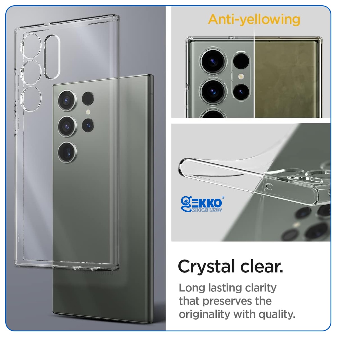Husa protectie pentru Samsung S23 Ultra, din silicon gel, Slim, Ultra Clear, margini ridicate, decupaje protectie camere, 2MGekko, Transparenta