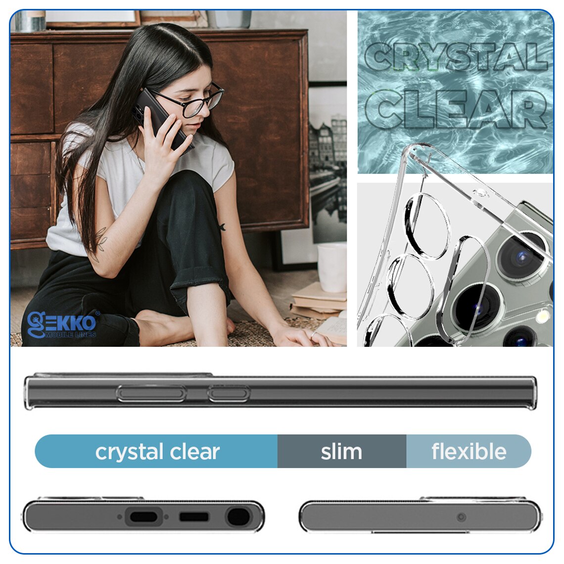 Husa protectie pentru Samsung S23 Ultra, din silicon gel, Slim, Ultra Clear, margini ridicate, decupaje protectie camere, 2MGekko, Transparenta
