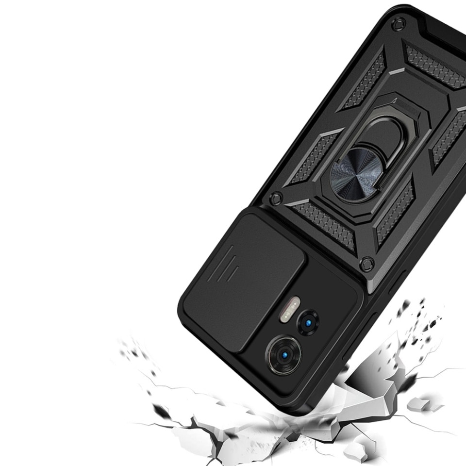 Husa pentru Motorola Edge 50 Fusion, SKYDDAR INNOVATION, CamShield, Inel magnetic, set cu sticker, Negru