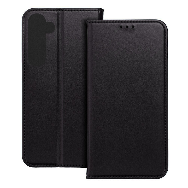 Husa pentru Samsung Galaxy S24, Piele ecologica, Premium PU Leather Book, Buzunar card, Inchidere magnetica, Functie stand / suport, Decupaj difuzor apeluri, Acoperire completa 360 de grade, Protectie fata-spate, Tip carte, Negru