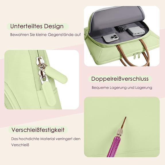 Geanta laptop impermeabila 15-16.1 inch, verde, cu spatiu suplimentar de stocare