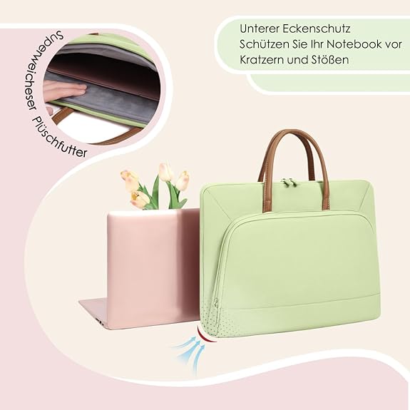 Geanta laptop impermeabila 15-16.1 inch, verde, cu spatiu suplimentar de stocare