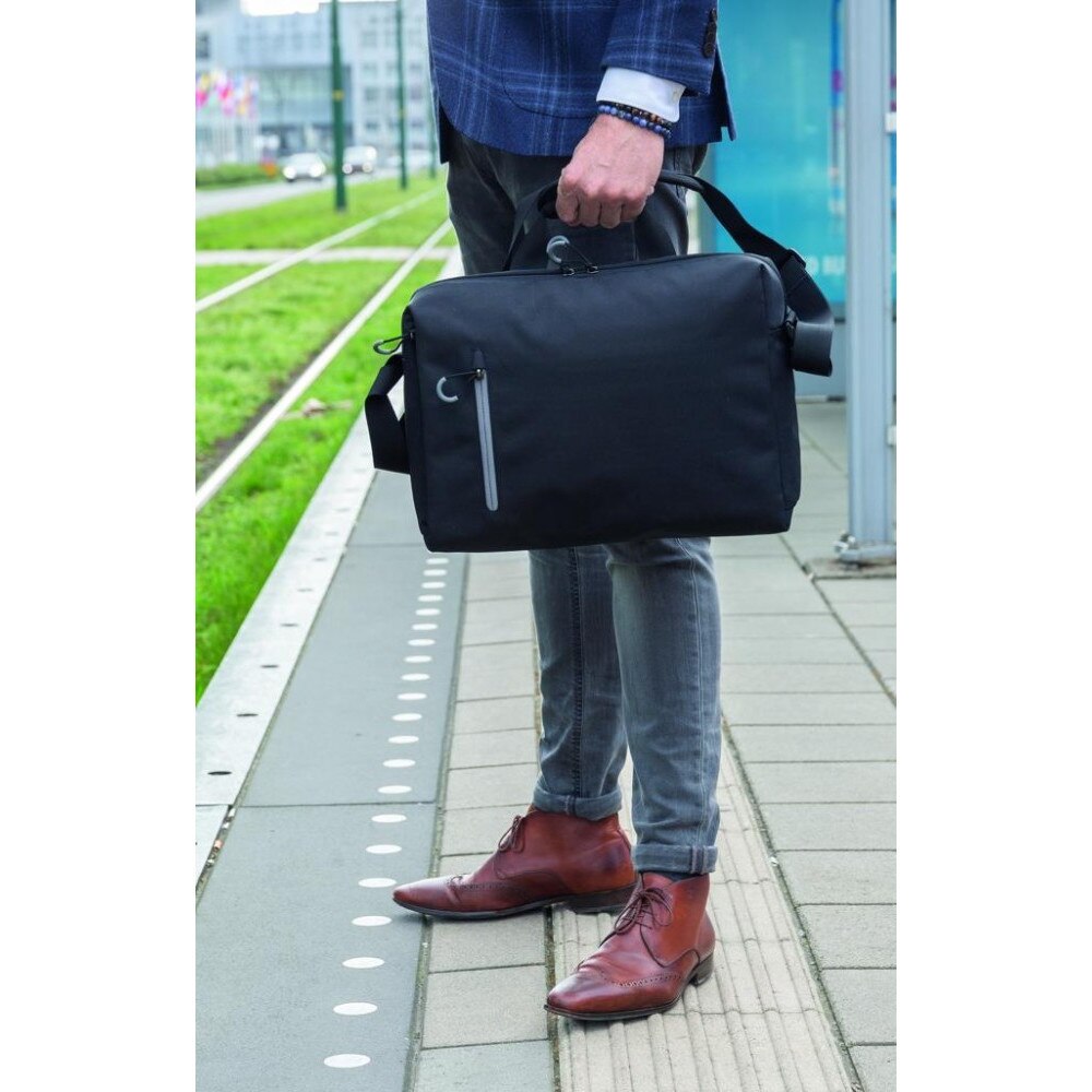 Geanta laptop 15.6 inch, fara PVC, XD by AleXer, JU008, poliester, negru, breloc inclus