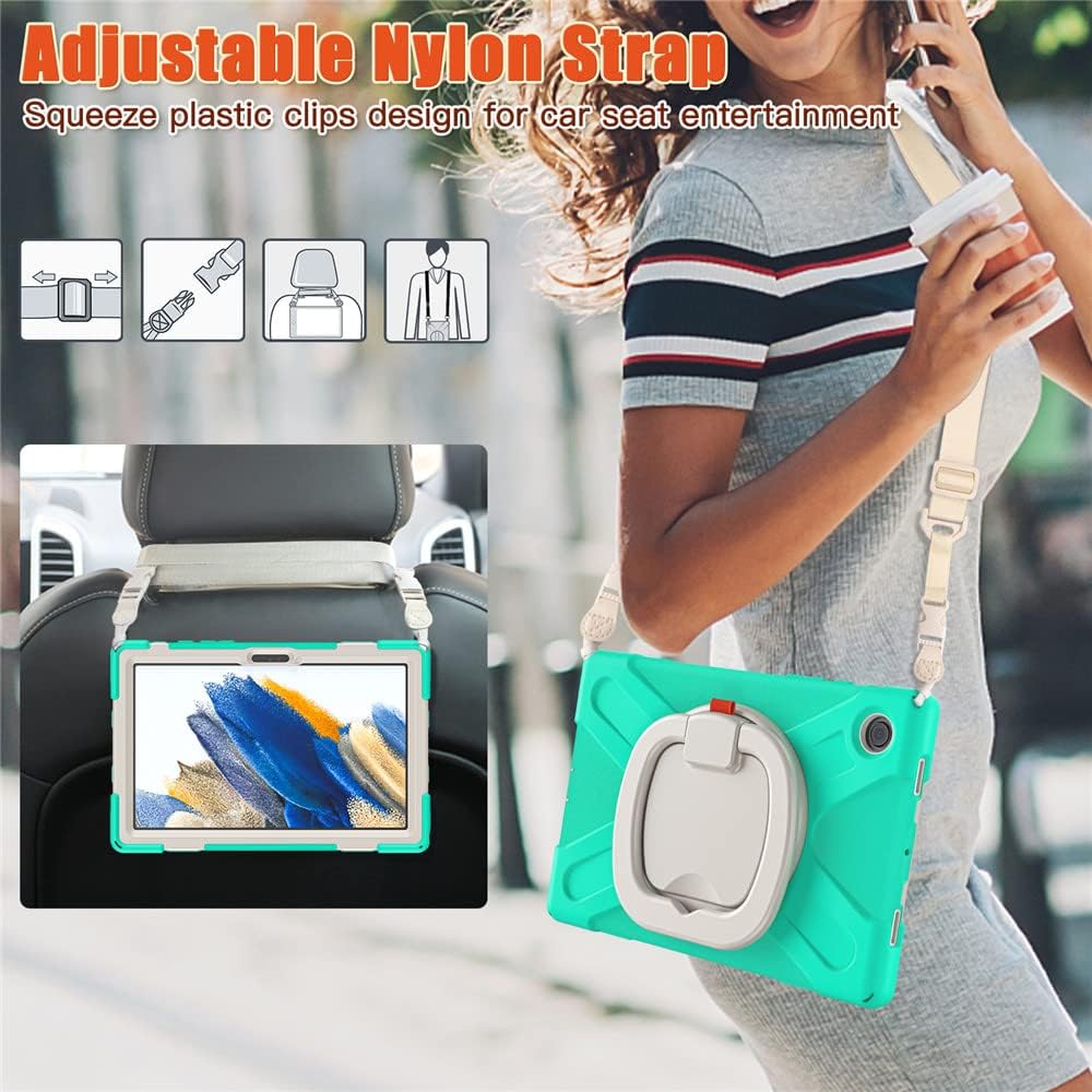 Husa Shockproof Armor pentru Samsung Galaxy Tab A7 Lite(SM-T220/T225), 8.7", Sigloo, Curea Umar, Protectie 360, Verde menta