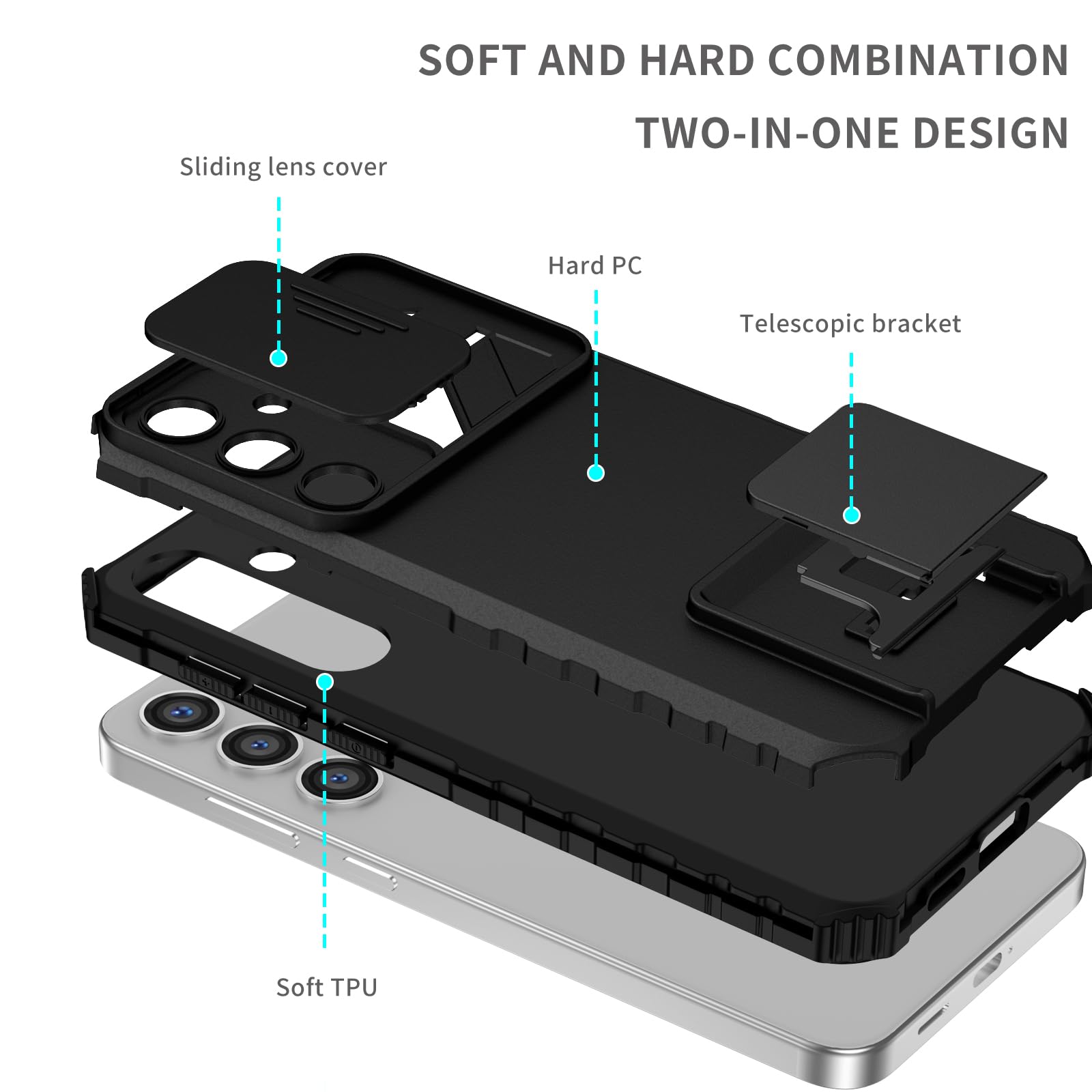 Husa telefon, pentru Samsung Galaxy A25 5G Fereastra glisanta, suport inovator, Negru mat