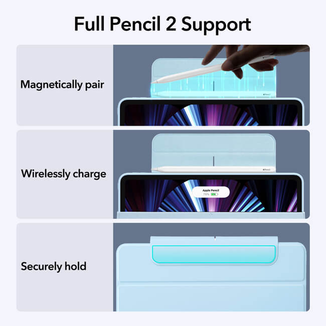 Husa tableta ESR Rebound Hybrid 360, albastru deschis, compatibila cu iPad Pro 11 2022/2021, 3 in 1, cu suport si functie smart