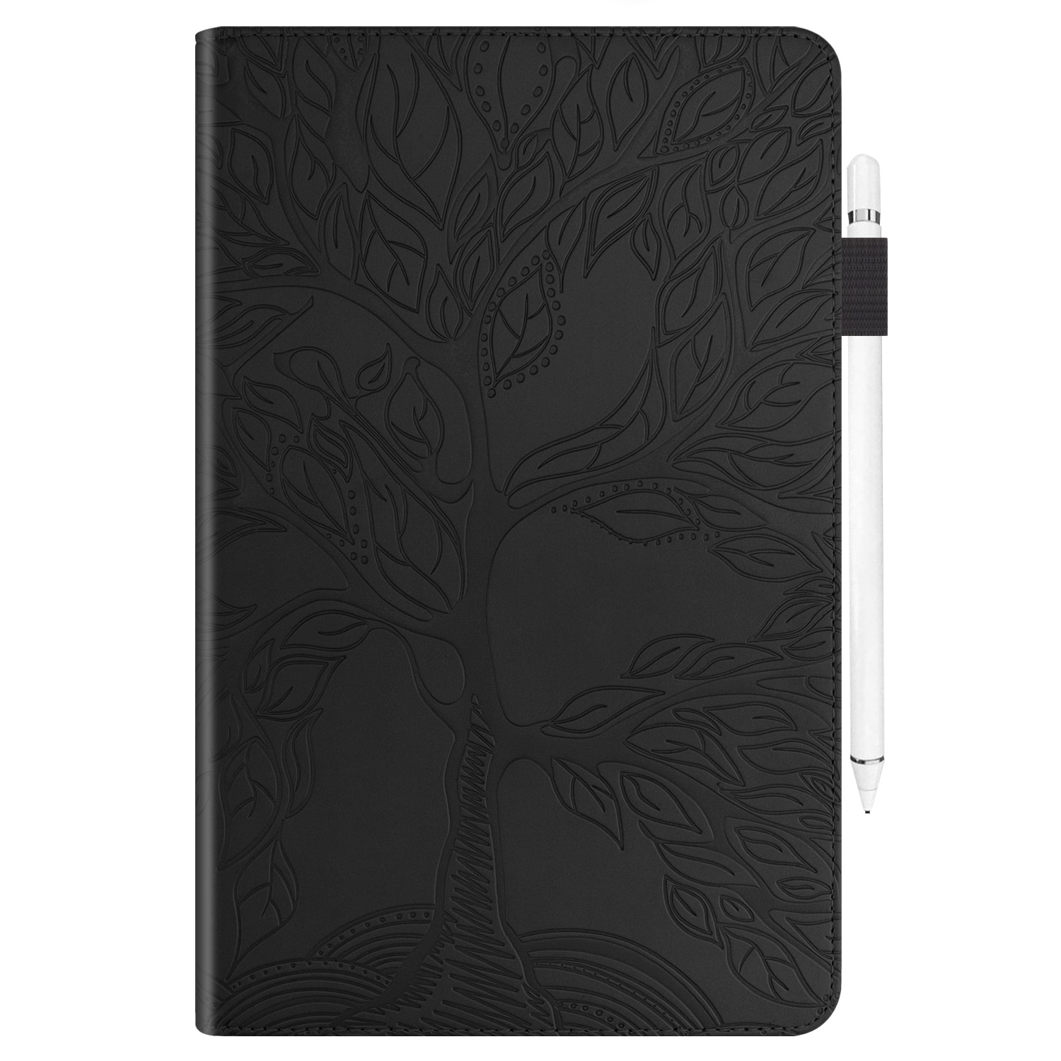 Husa tableta pentru Huawei MediaPad M5 10.8 inch, tip carte cu suport, sloturi card si pix, piele cu design copac viu, negru
