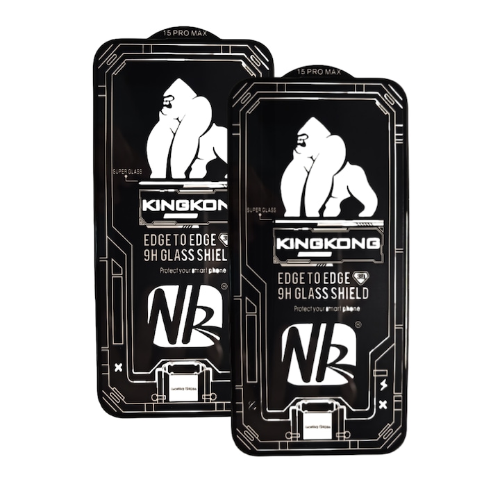 Set 2 folii protectie telefon, Kingkong, Sticla securizata, 9H, Pentru iPhone 15 Pro Max