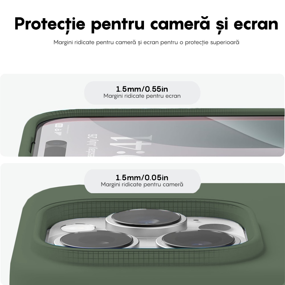 Husa CASEY STUDIOS™ compatibila cu iPhone 16 Pro, Soft Silicone Premium, Microfibra in Interior, Webster Green, de Protectie, Ultra Slim, pentru Incarcare Wireless, Margini Ridicate de Protectia Ecranului si a Camerelor