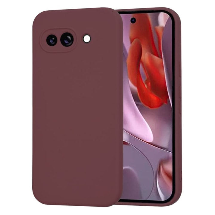 Husa pentru Google Pixel 9a, SKYDDAR INNOVATION, din Silicon Catifelat, SoftElegance, set cu sticker, Bordo