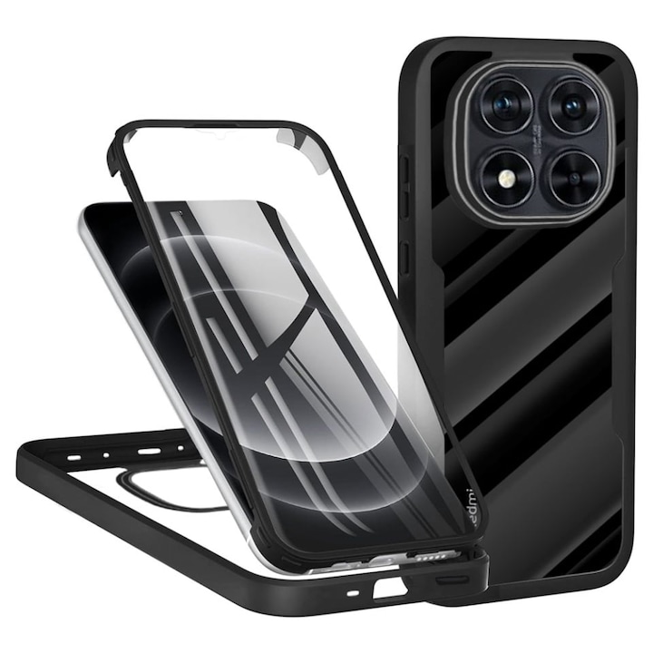 Husa + Folie pentru Xiaomi Redmi Note 14 Pro+ 5G / Redmi Note 14 Pro 5G / Poco X7, SKYDDAR INNOVATION, [Pachet 360°] ColorVerse, set cu sticker, Negru